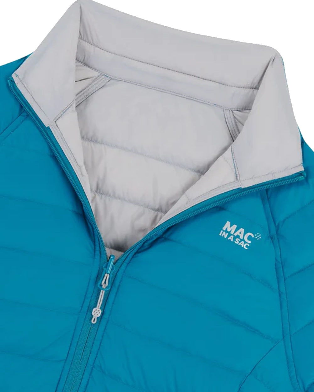 Petrol Soft Grey coloured Mac In A Sac Packable Womens Down Jacket on white background