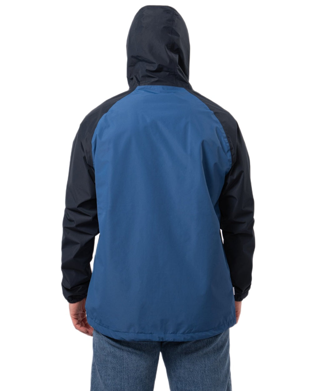Navy Blue coloured Mac In A Sac Nomad Waterproof Half Zip Jacket on white background