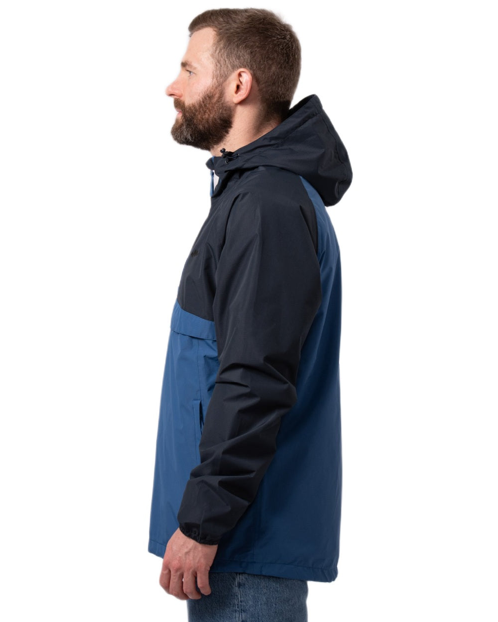 Navy Blue coloured Mac In A Sac Nomad Waterproof Half Zip Jacket on white background