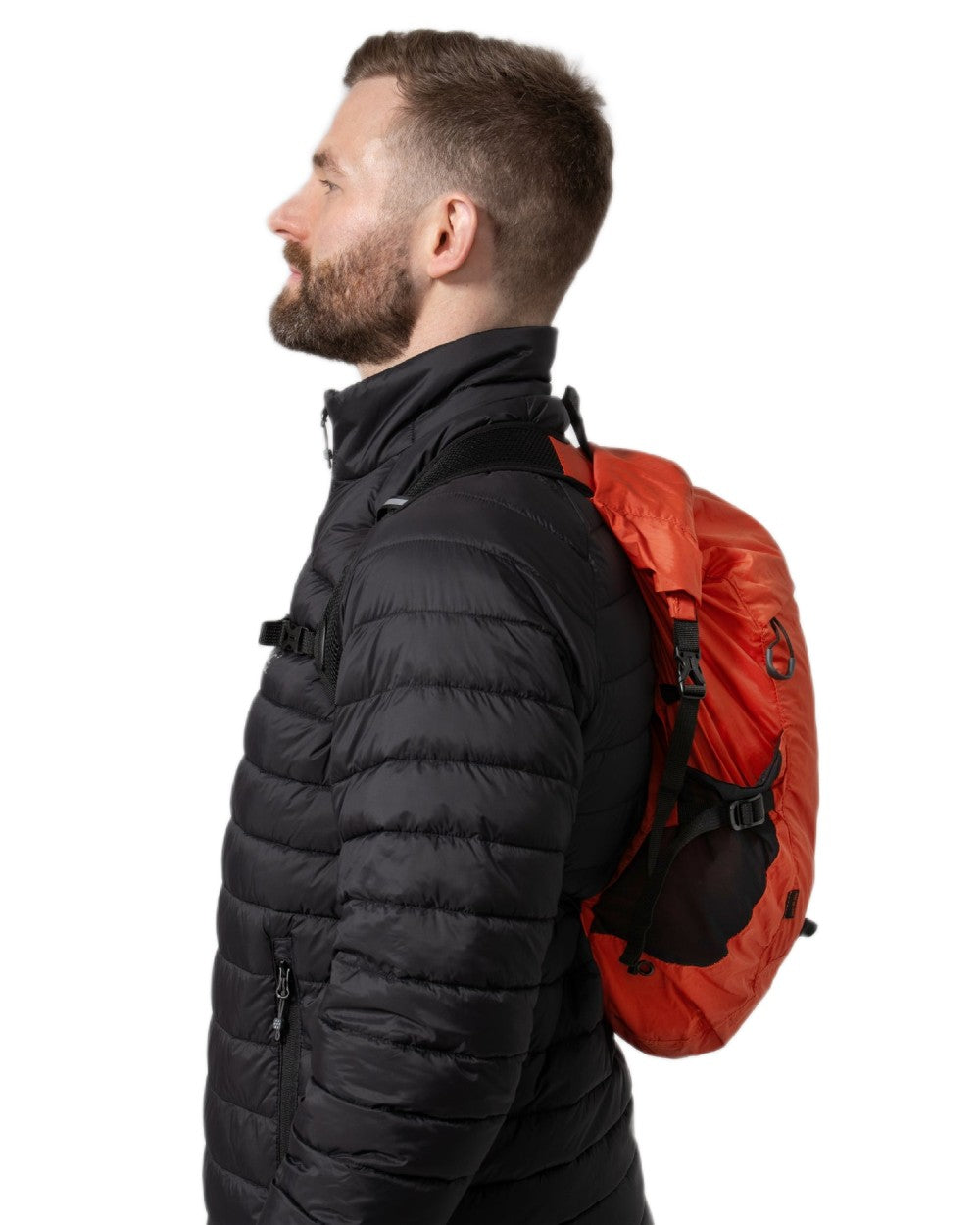 Burnt Orange coloured Mac In A Sac Travelite Packable Waterproof Backpack on white background