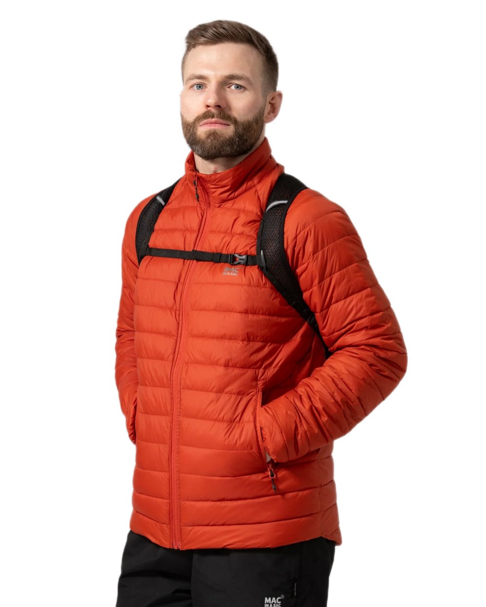 Khaki coloured Mac In A Sac Travelite Packable Waterproof Backpack on white background