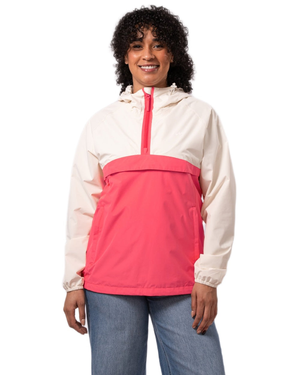 Ivory Poppy coloured Mac In A Sac Womens Nomad Waterproof Half Zip Jacket on white background