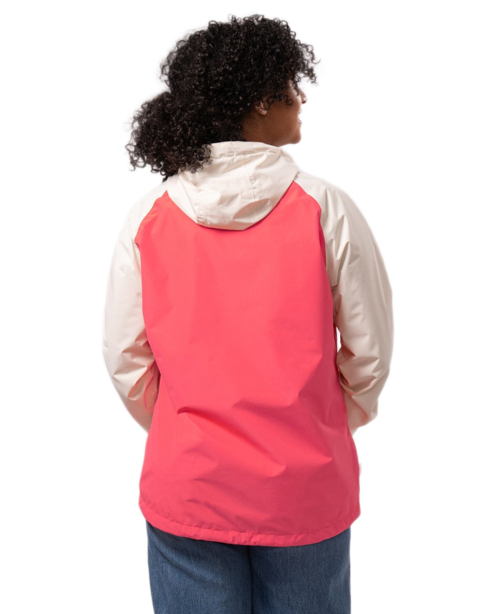 Ivory Poppy coloured Mac In A Sac Womens Nomad Waterproof Half Zip Jacket on white background