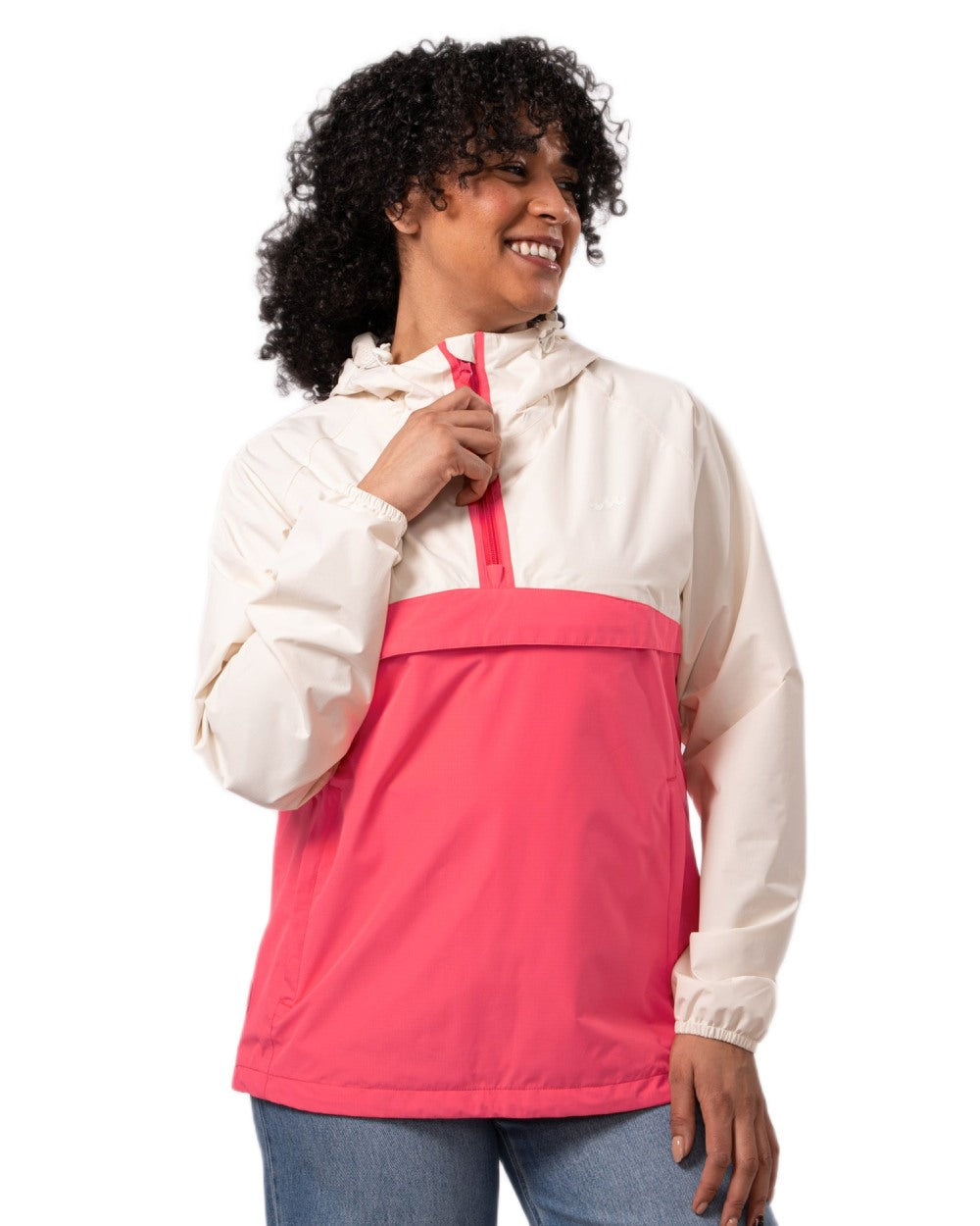 Ivory Poppy coloured Mac In A Sac Womens Nomad Waterproof Half Zip Jacket on white background