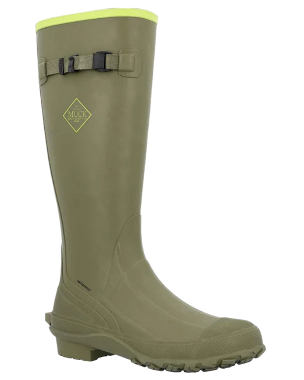 Olive Lime Green Coloured Muck Boots Harvester Tall Boots on white background
