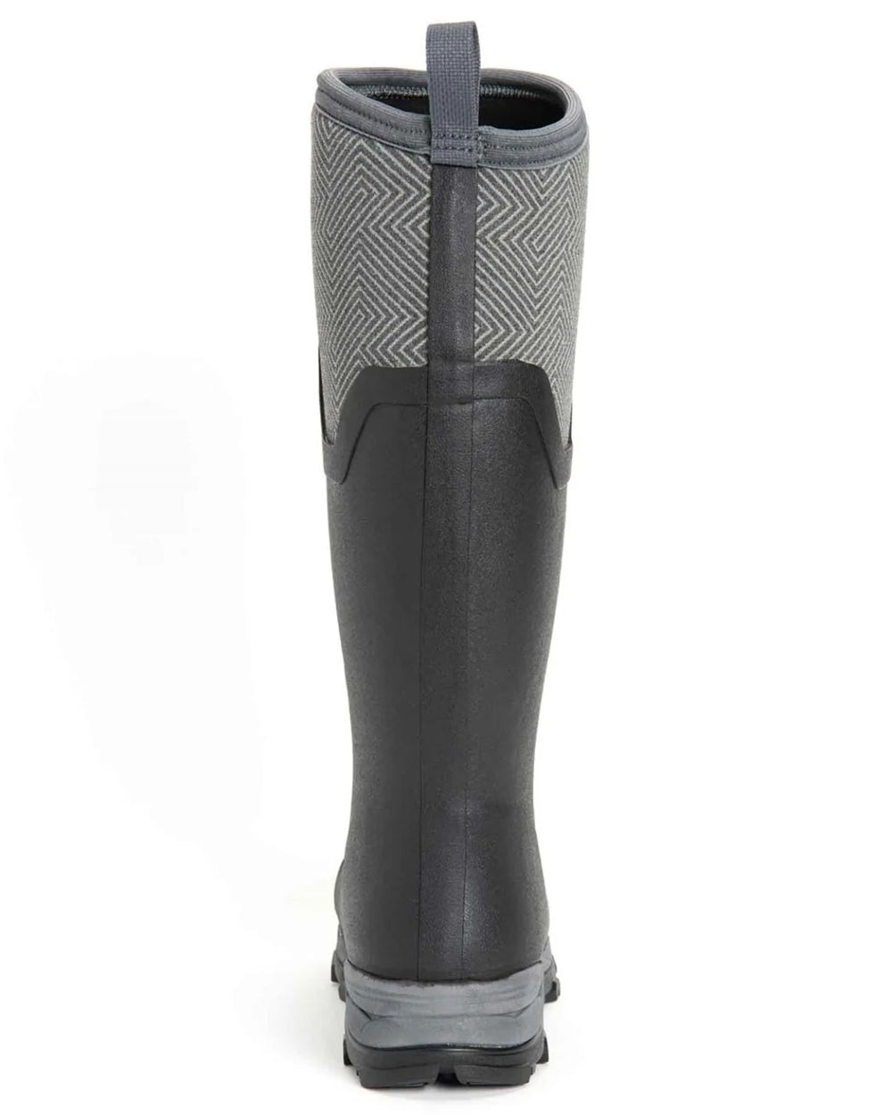 Black Grey Geometric coloured Muck Boots Womens Arctic Ice Tall Wellingtons on white background