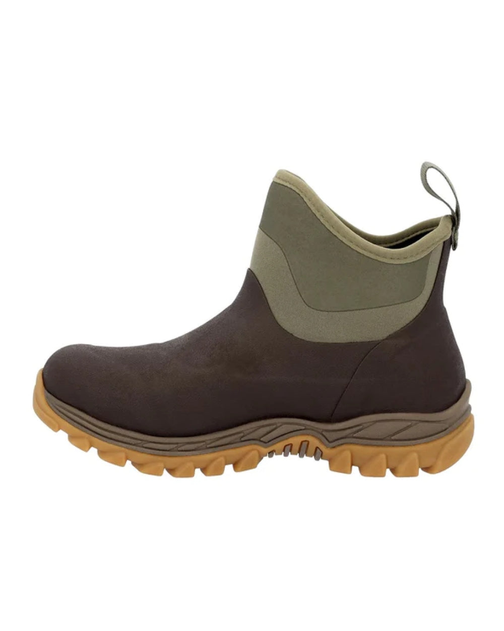 Dark Brown Olive Coloured Muck Boots Womens Arctic Sport II Ankle Boots on white background