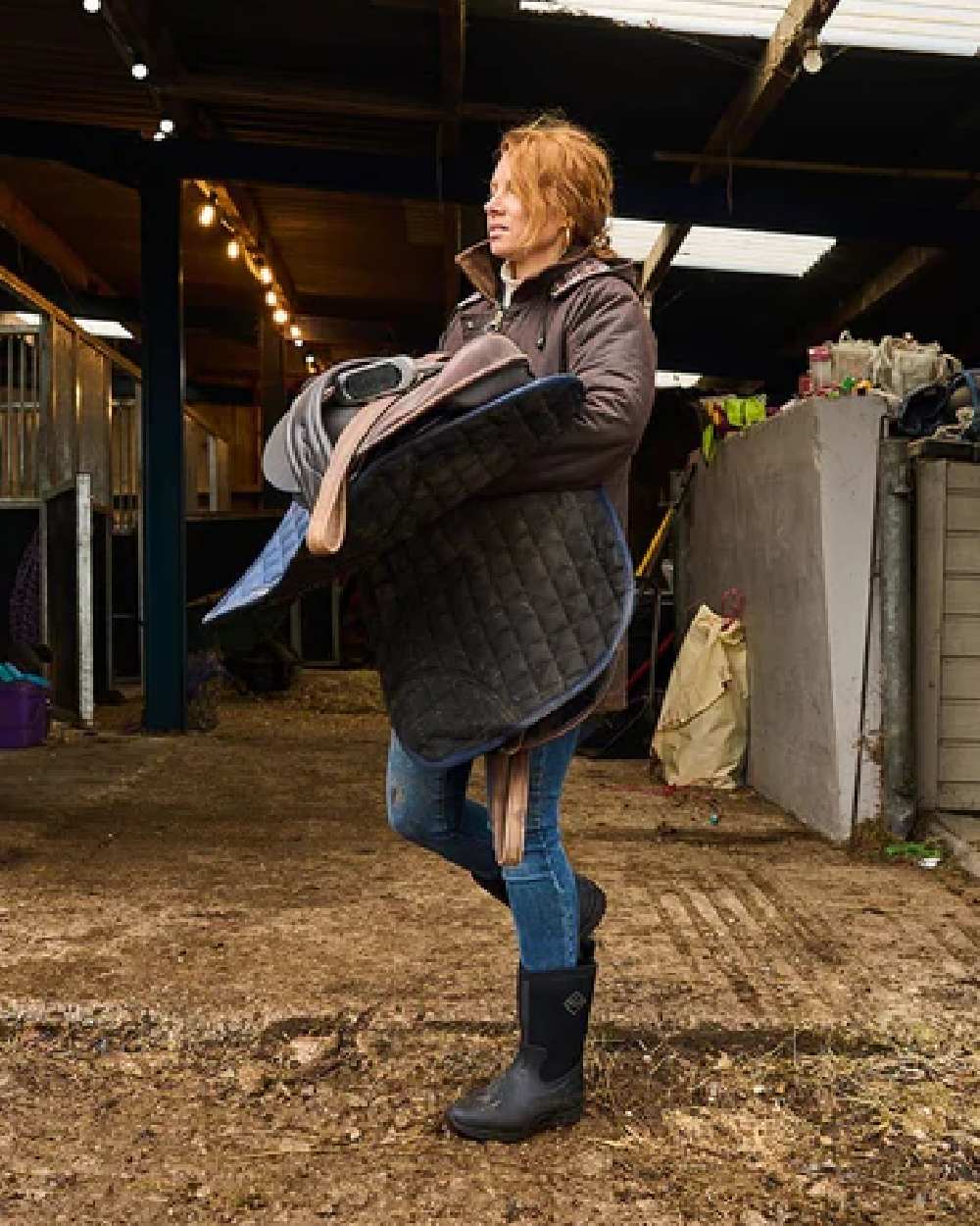 Black Coloured Muck Boots Womens Arctic Weekend Mid Wellingtons on house background