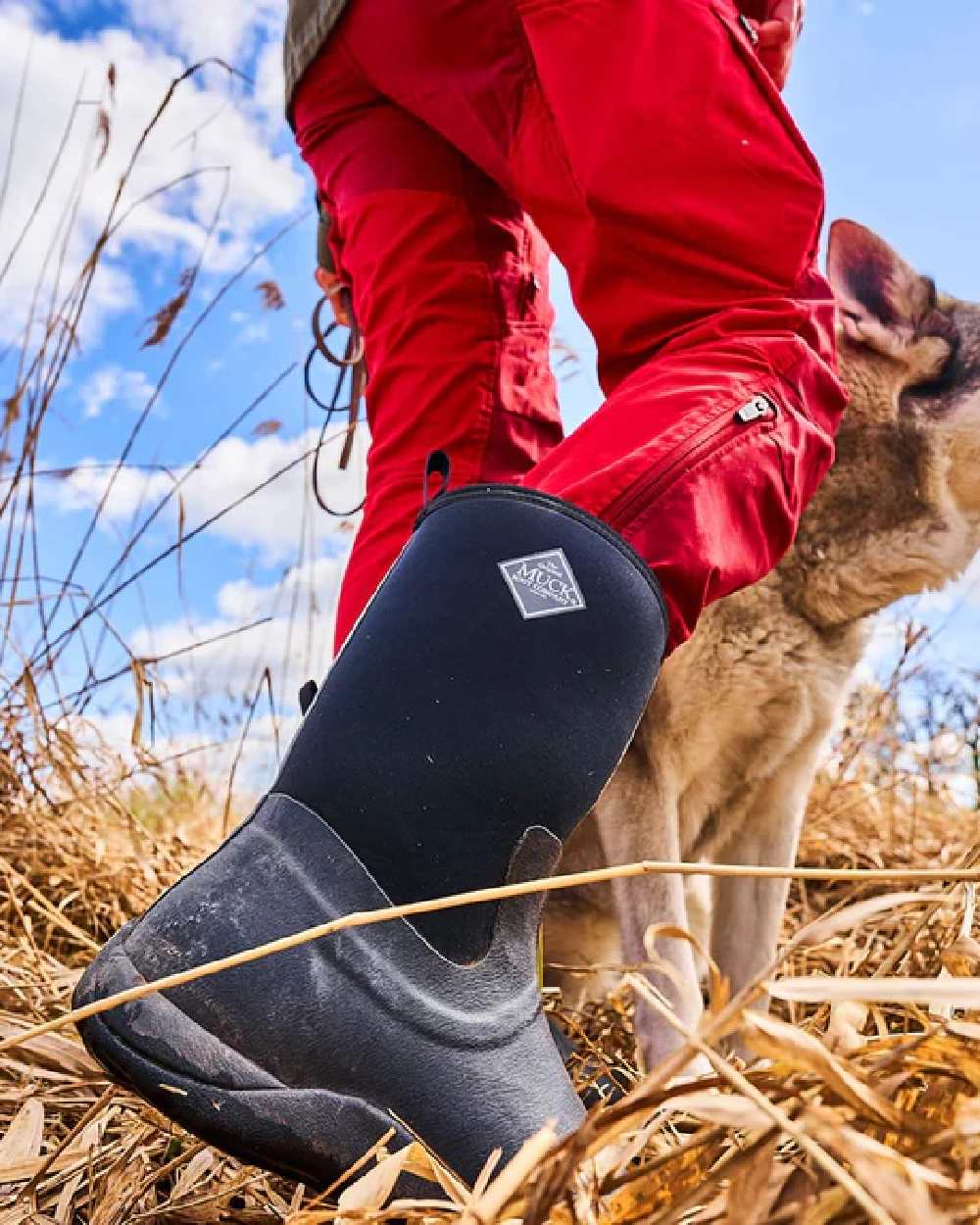Black Coloured Muck Boots Womens Arctic Weekend Mid Wellingtons on farm background