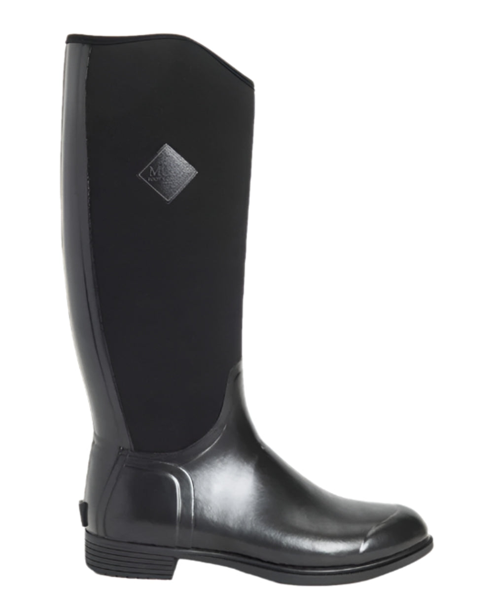 Black Coloured Muck Boots Womens Derby Tall Boots on white background