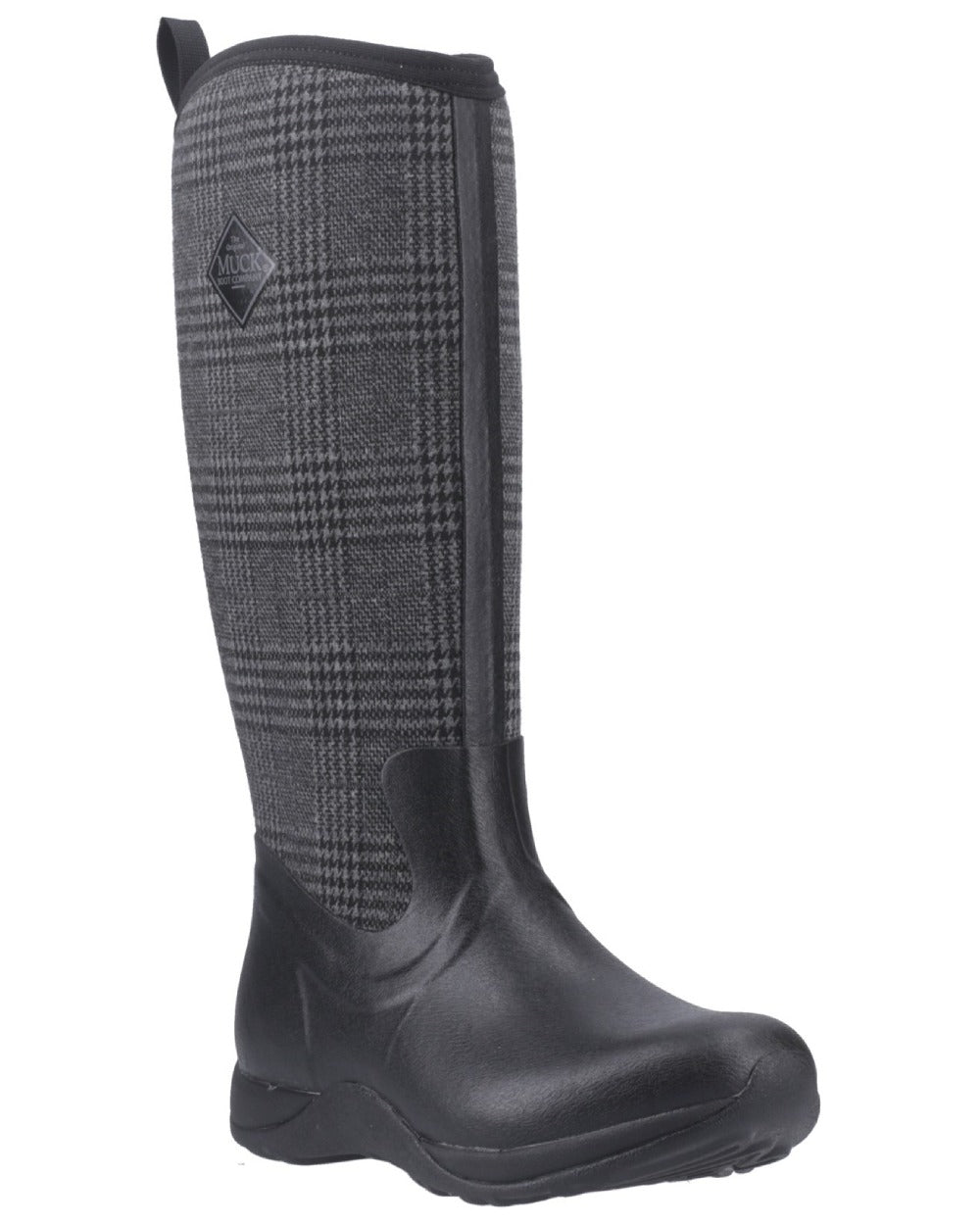 Black Plaid Coloured Muck Boots Womens Arctic Adventure Tall Boots on white background