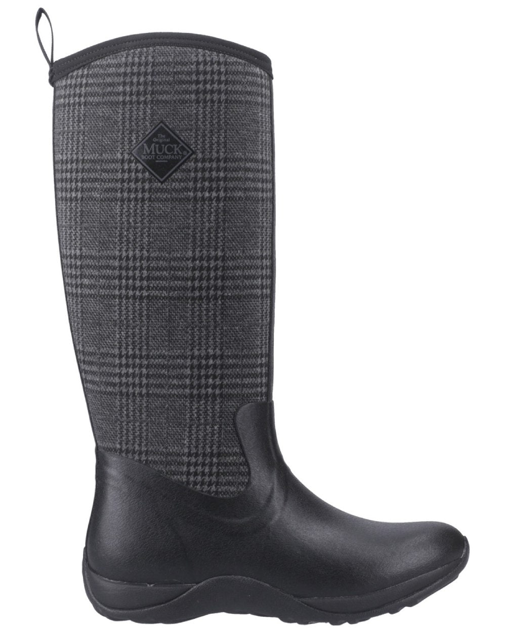 Black Plaid Coloured Muck Boots Womens Arctic Adventure Tall Boots on white background