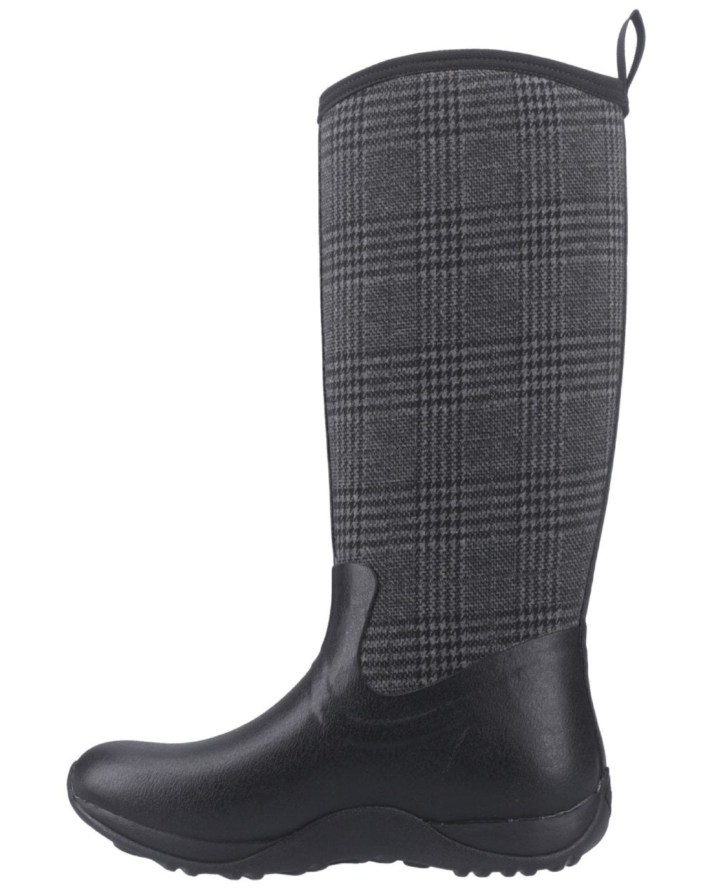 Black Plaid Coloured Muck Boots Womens Arctic Adventure Tall Boots on white background