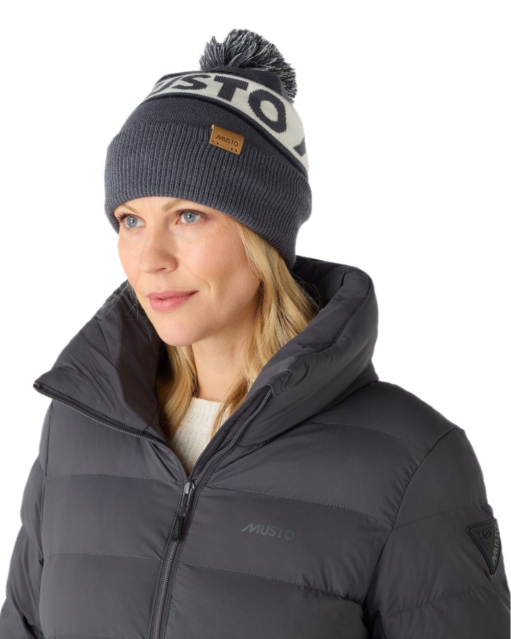 Ombre Blue Coloured Musto Bobble Hat on white background