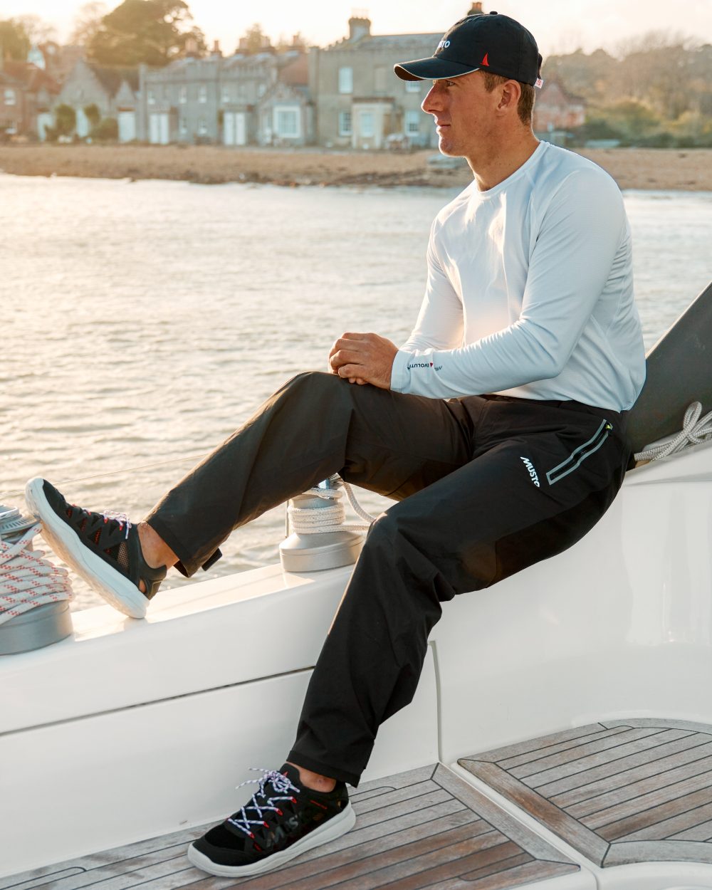 Black coloured Musto Br1 Solent Hi-Back Trouser on river background