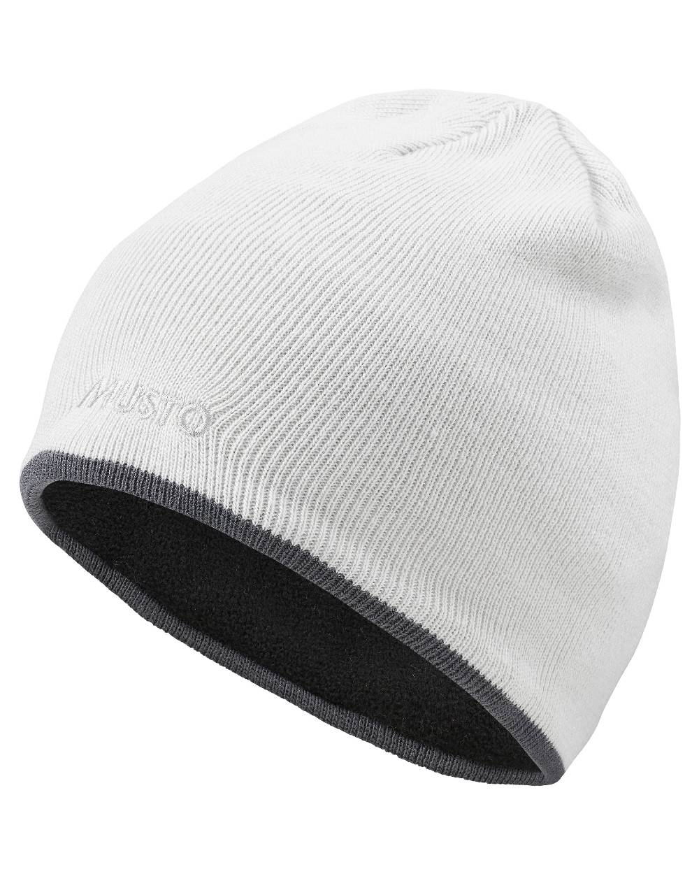 White coloured Musto Knitted Beanie on white background 