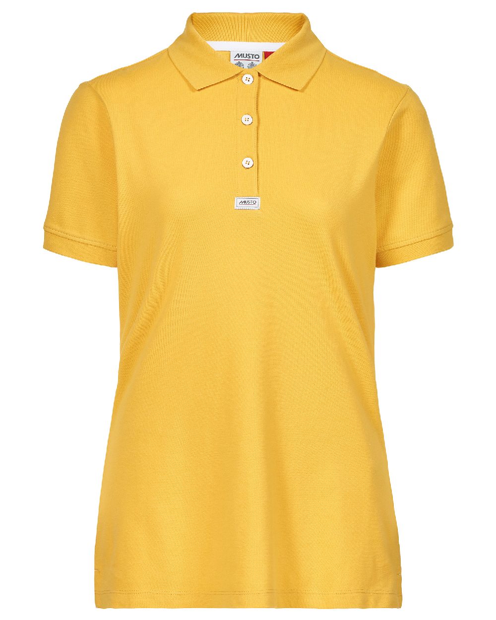 Essential Yellow Coloured Musto Ladies Essential Pique Polo Shirt on white background