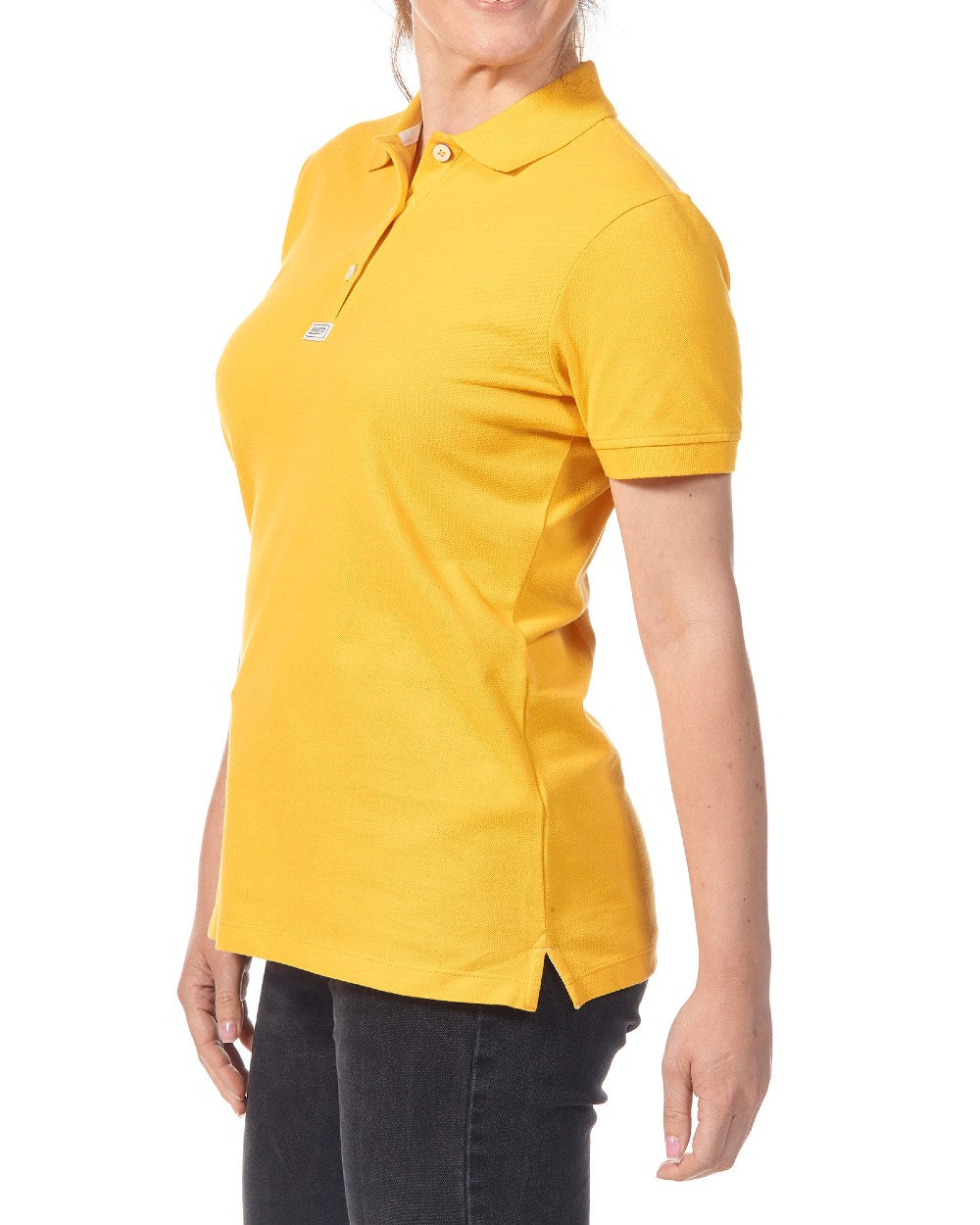Essential Yellow Coloured Musto Ladies Essential Pique Polo Shirt on white background