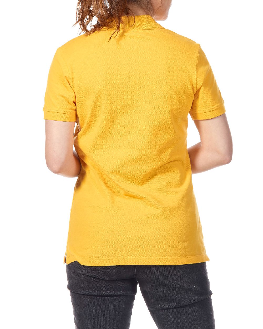 Essential Yellow Coloured Musto Ladies Essential Pique Polo Shirt on white background