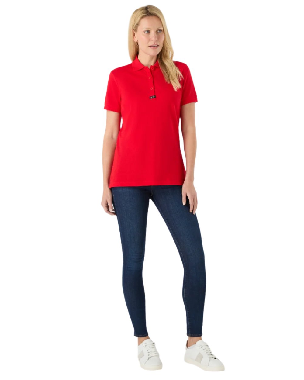 True Red Coloured Musto Ladies Essential Pique Polo Shirt on white background