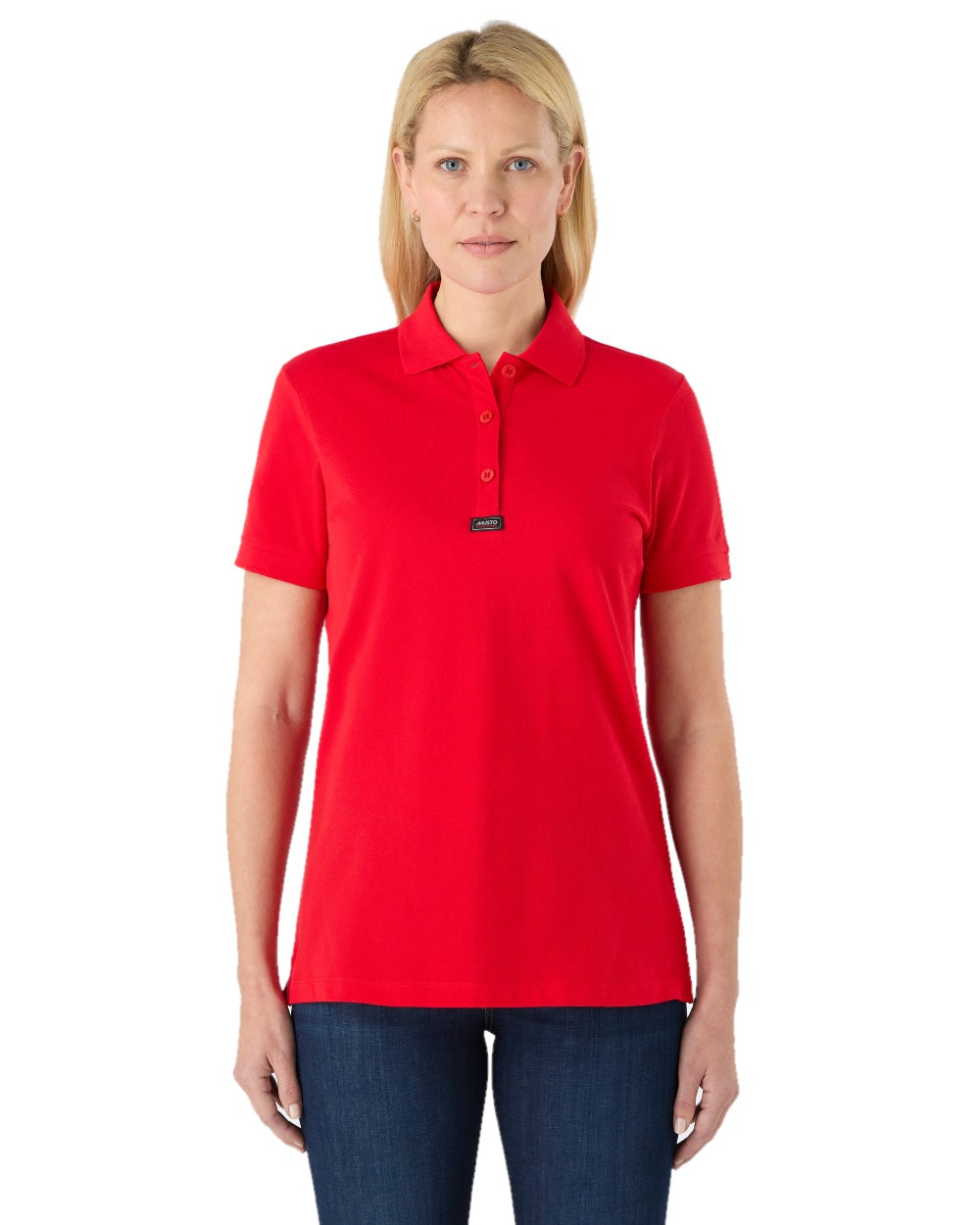 True Red Coloured Musto Ladies Essential Pique Polo Shirt on white background