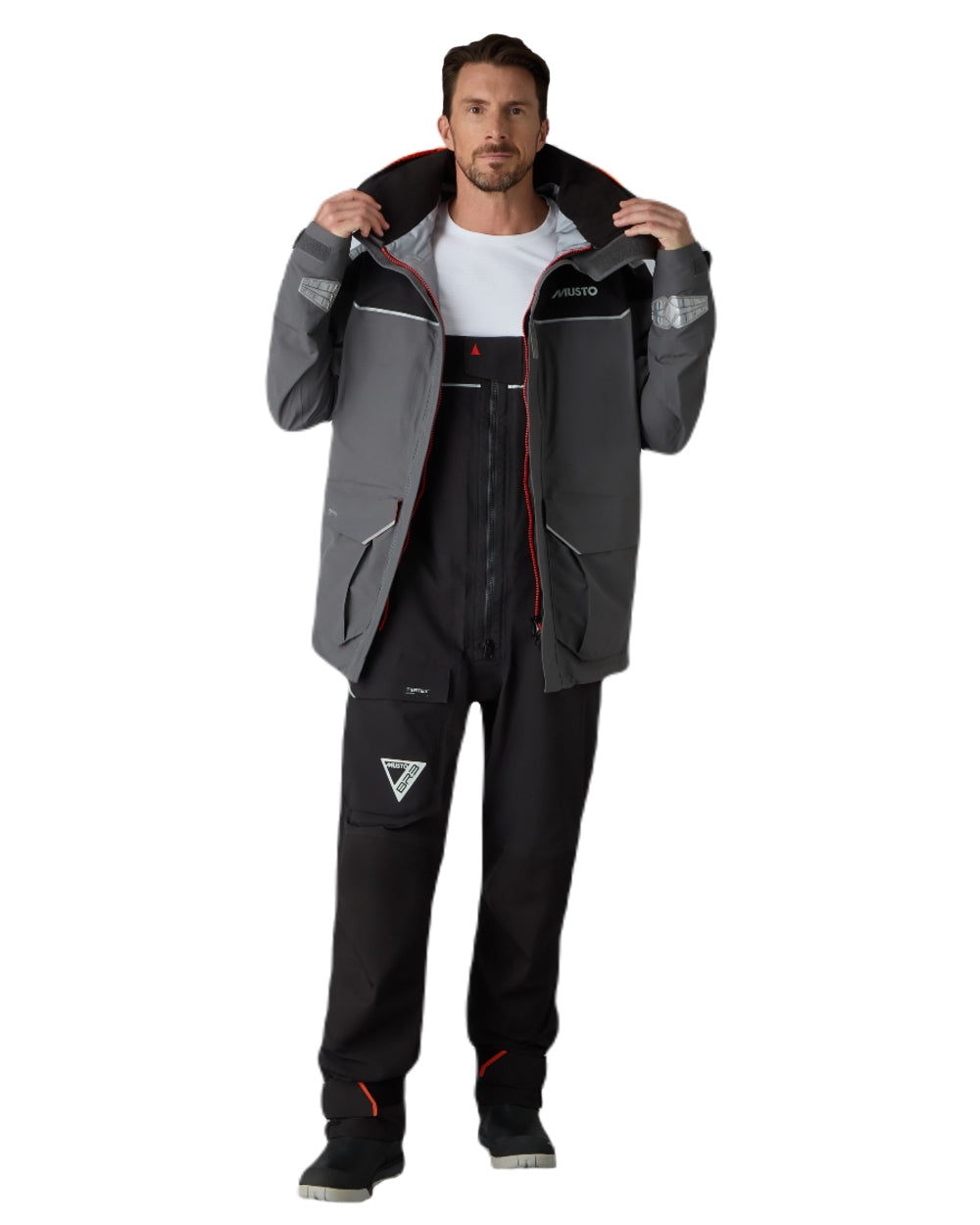 Charcoal coloured Musto Mens BR3 Pertex Offshore Jacket on white background