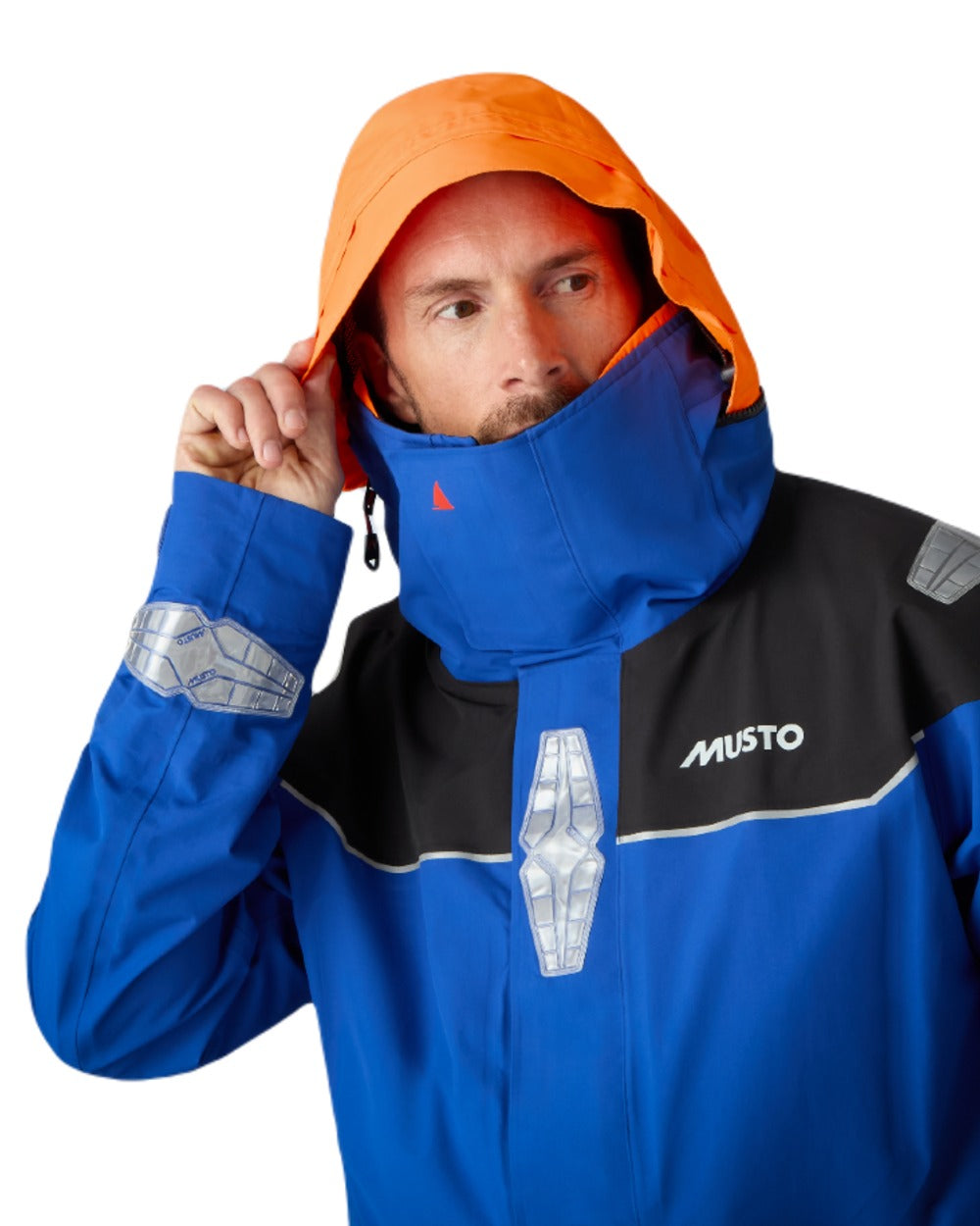 Mazarine Blue coloured Musto Mens BR3 Pertex Offshore Jacket on white background