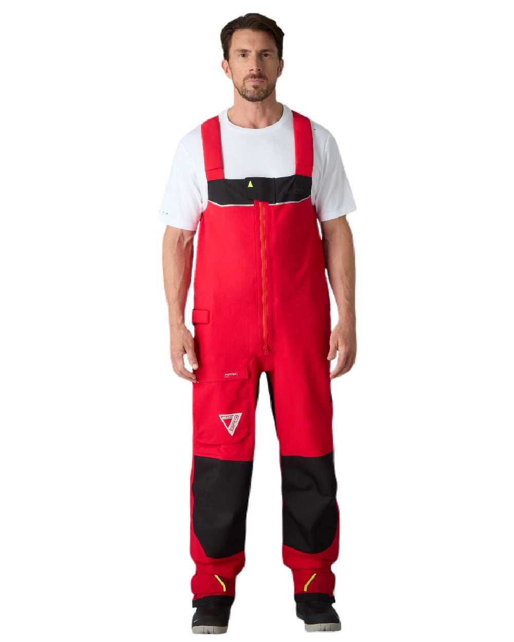 True Red coloured Musto Mens BR3 Pertex Offshore Trousers on white background