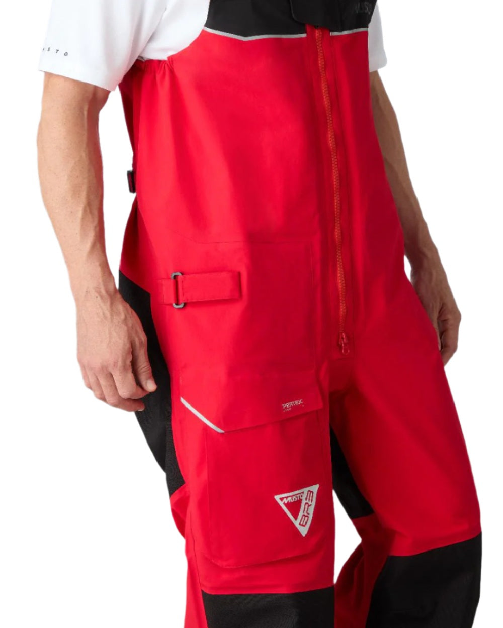 True Red coloured Musto Mens BR3 Pertex Offshore Trousers on white background