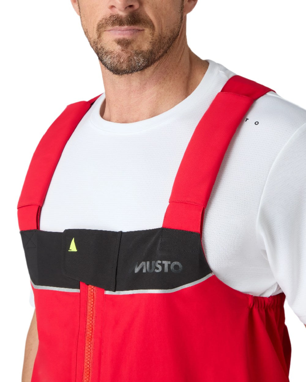 True Red coloured Musto Mens BR3 Pertex Offshore Trousers on white background