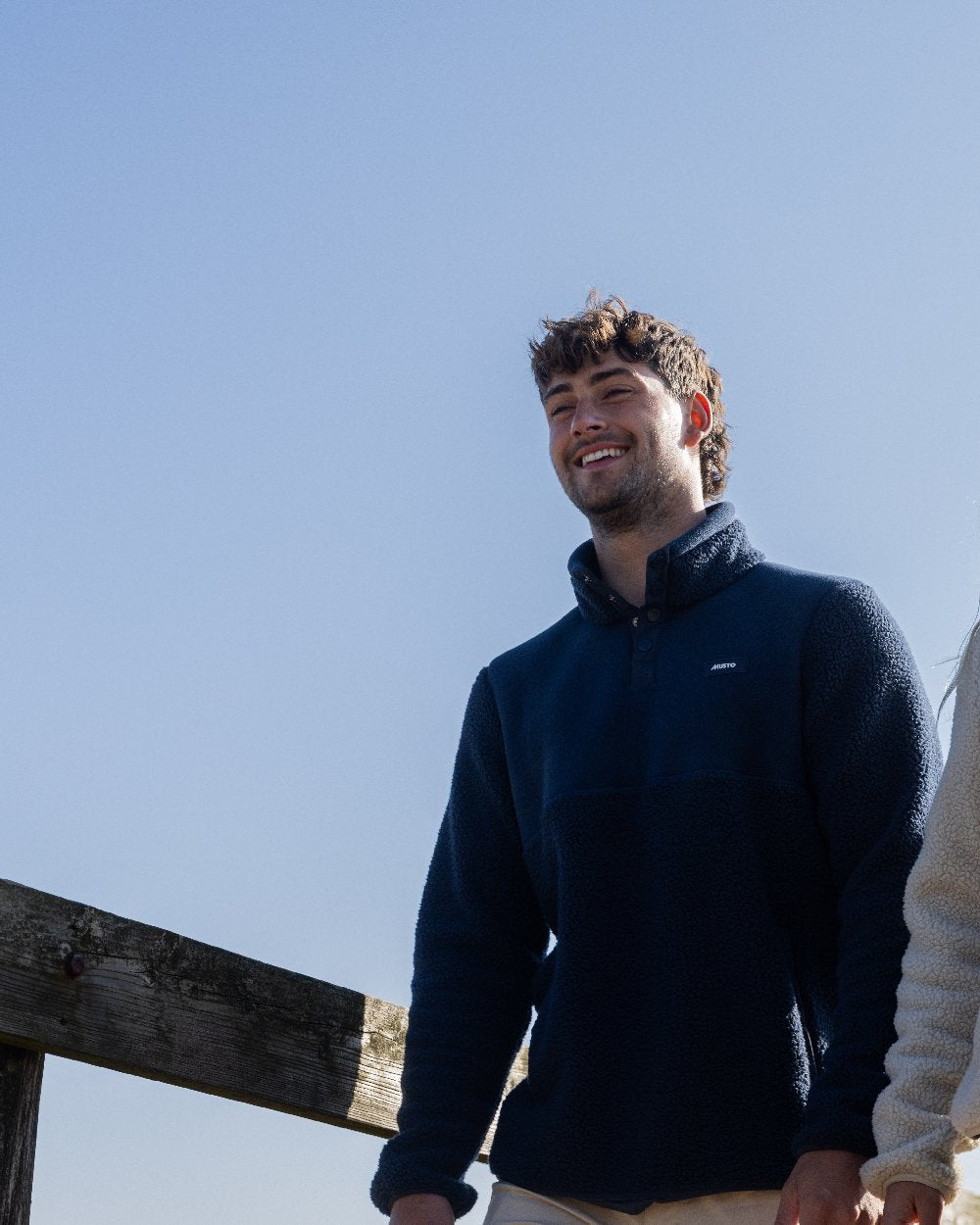 Navy Coloured Musto Mens Cover Deep Pile Fleece Jacket on outdoor background