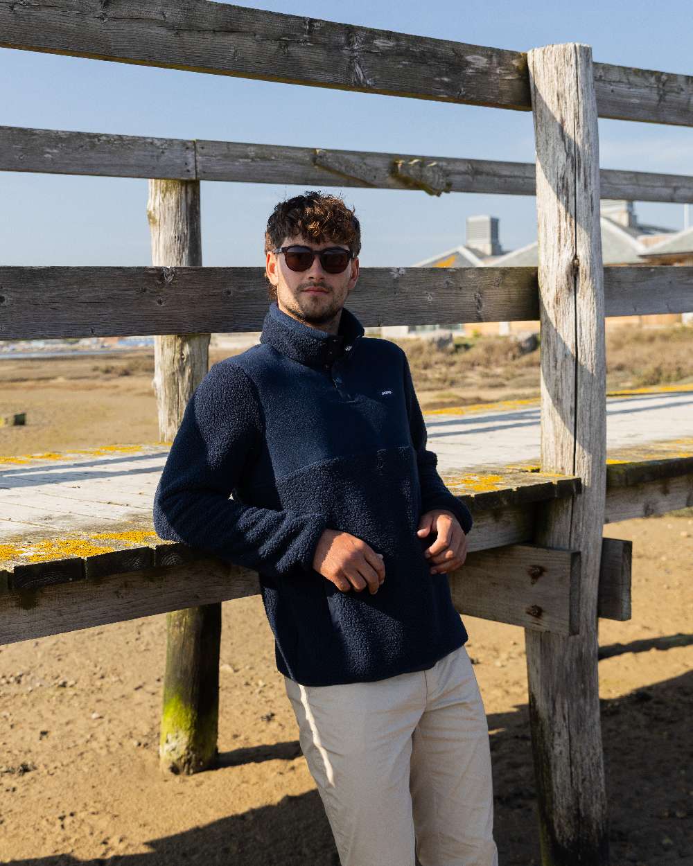 Navy Coloured Musto Mens Cover Deep Pile Fleece Jacket on outdoor background