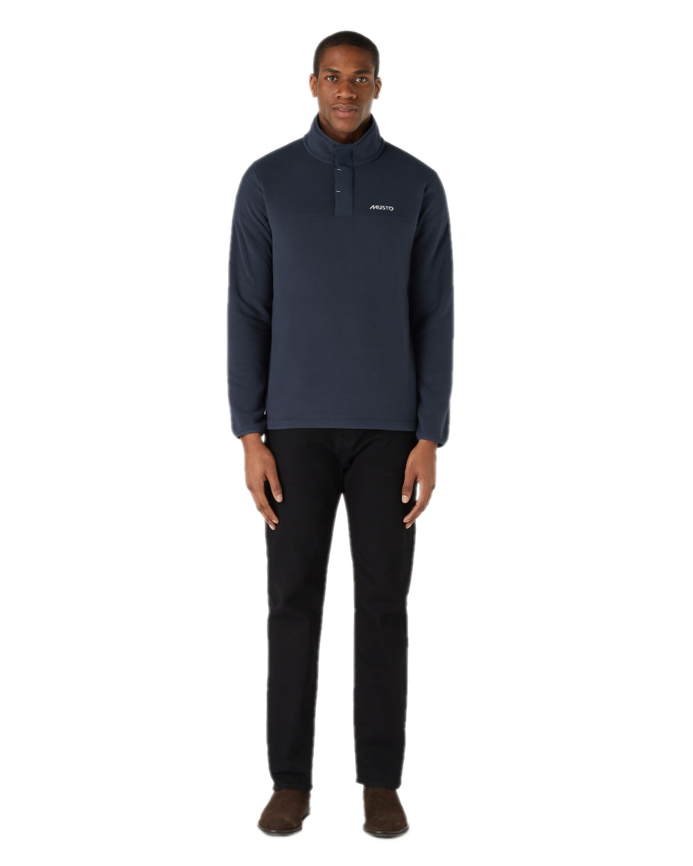 Navy Coloured Musto Mens Evo Polartec 200 Pullover Fleece on white background