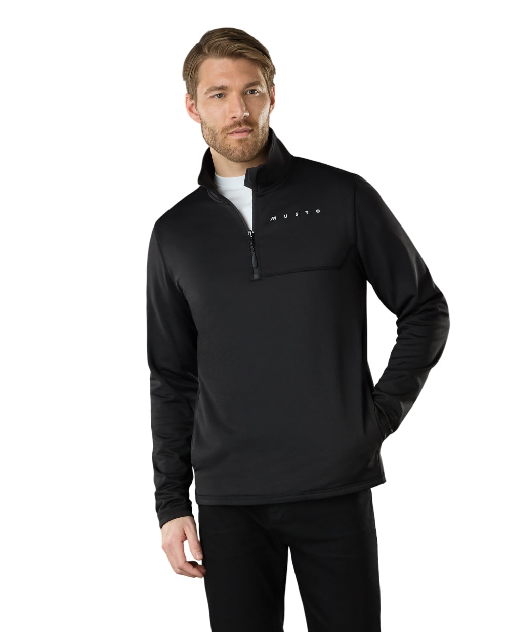 Black Coloured Musto Mens Evo Thermal Lite Tech Fleece Jacket on white background