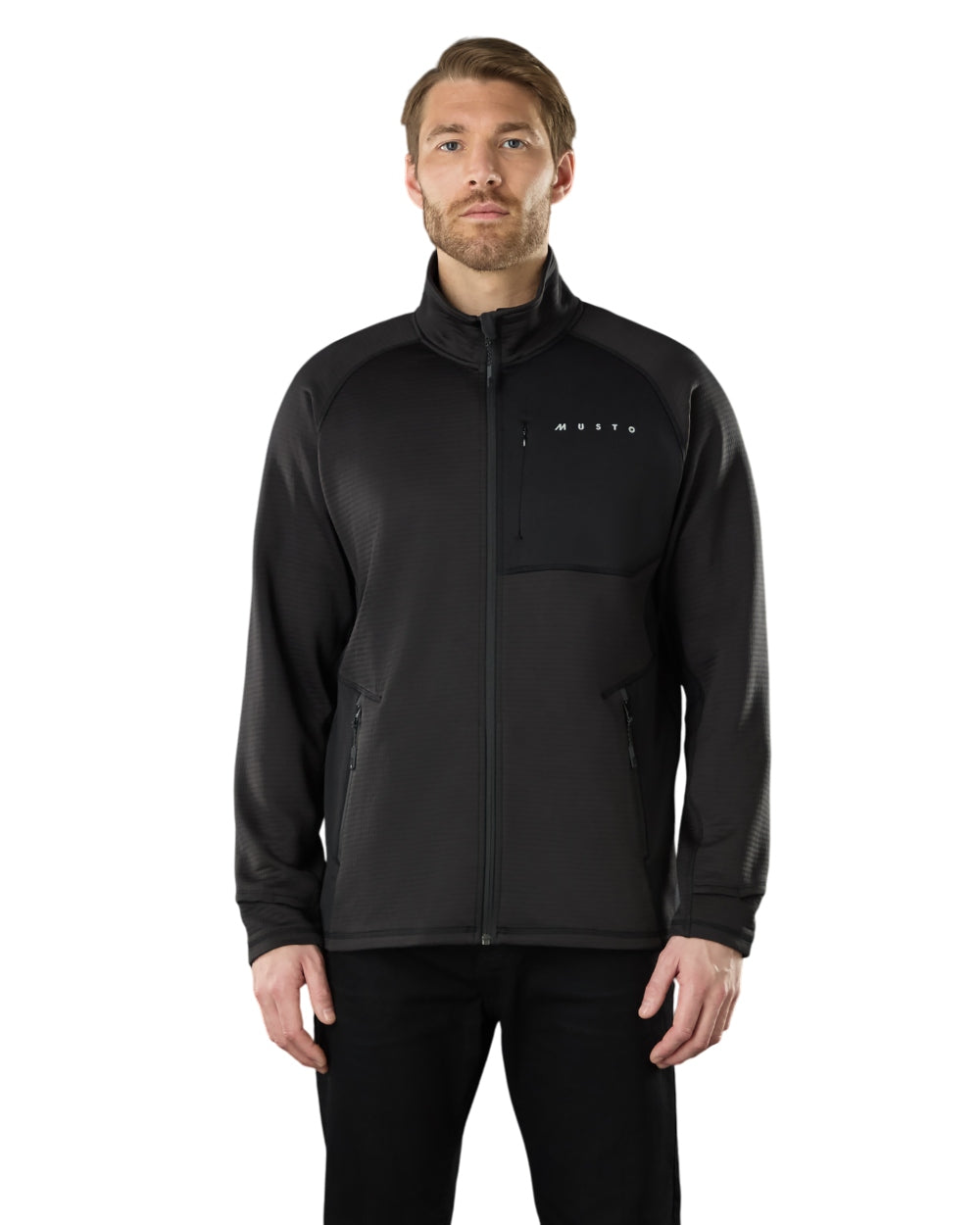 Black Coloured Musto Mens Evo Thermal Tech Fleece Jacket on white background