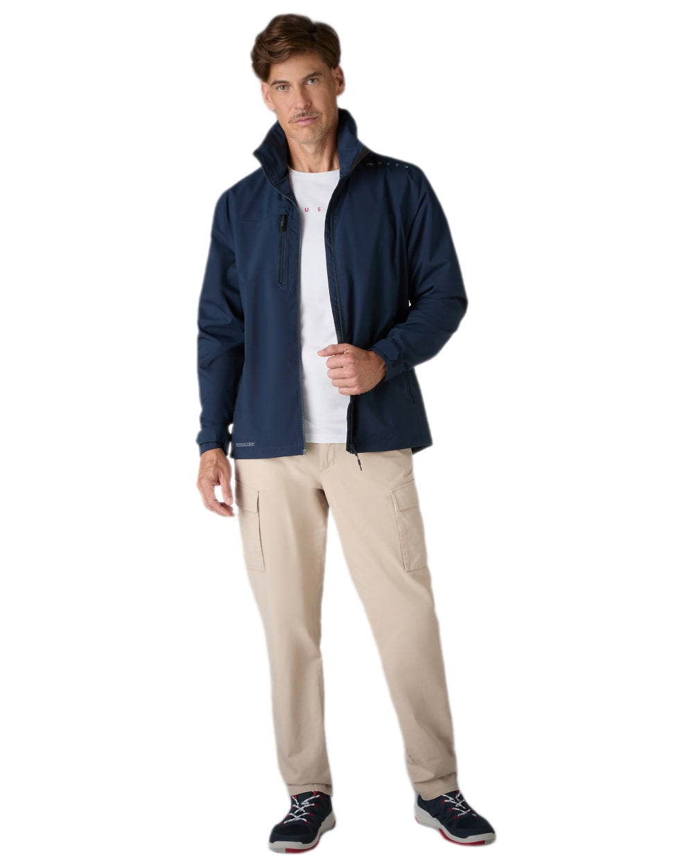 Navy Coloured Musto Mens Evo Waterproof Crew Jacket on white background