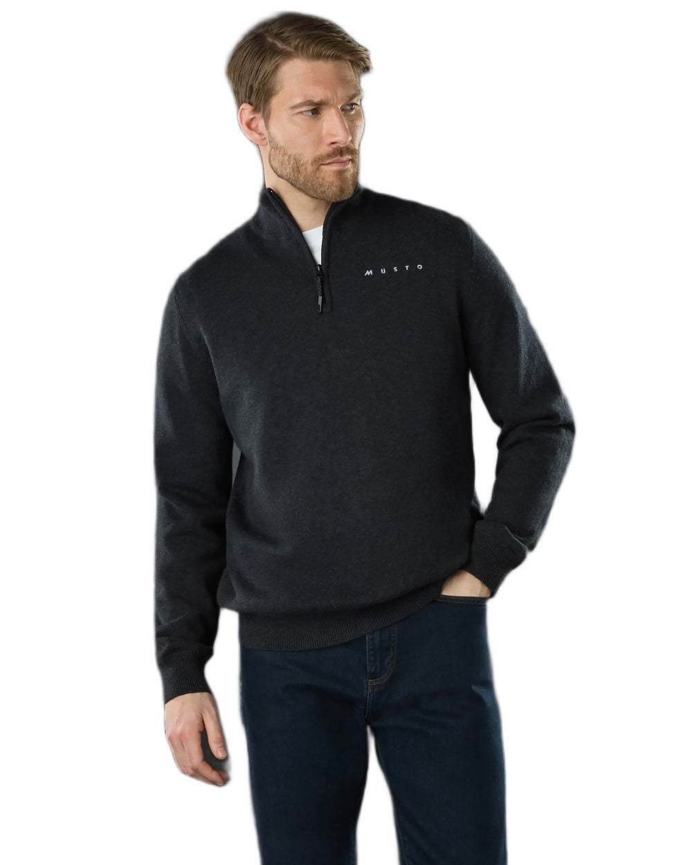 Carbon Coloured Musto Mens Evo Windproof Knit Jacket on white background