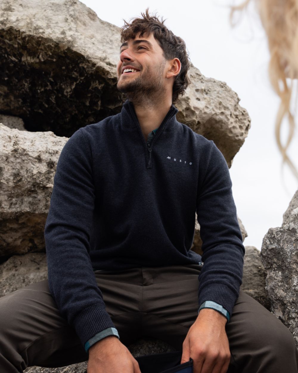 Carbon Coloured Musto Mens Evo Windproof Knit Jacket on outdoor background