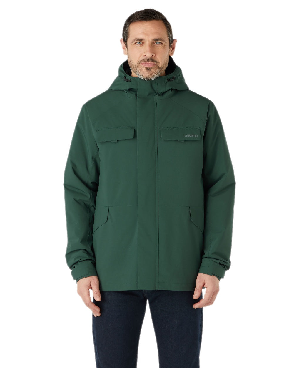 Darkest Spruce Coloured Musto Mens Insulated Rain Jacket on white background