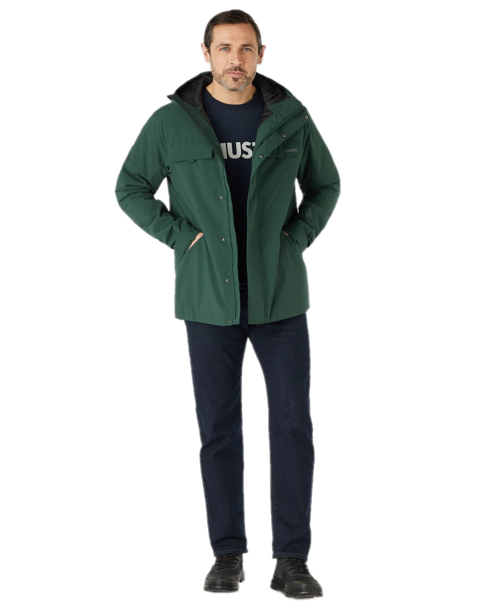 Darkest Spruce Coloured Musto Mens Insulated Rain Jacket on white background
