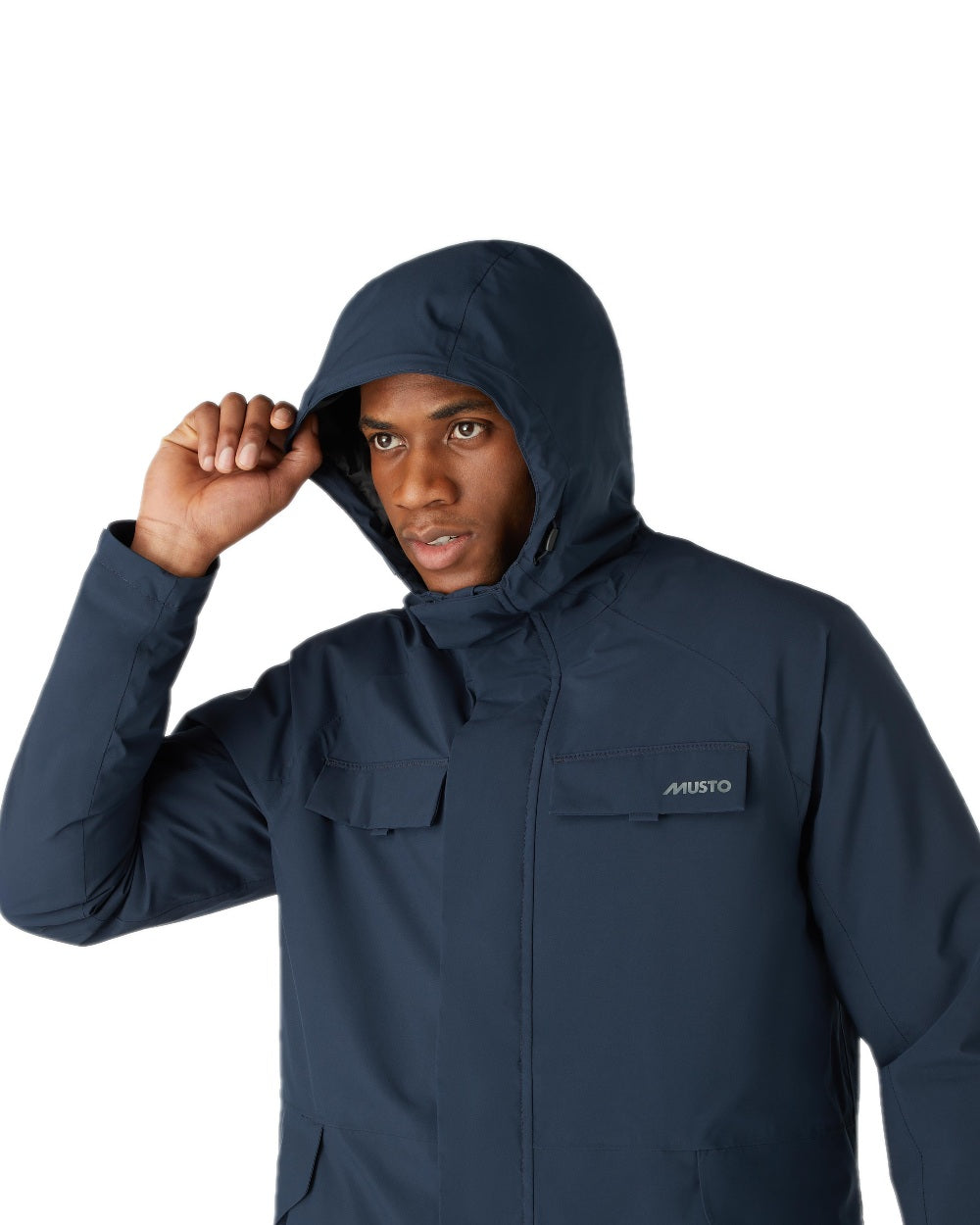 Navy Coloured Musto Mens Insulated Rain Jacket on white background