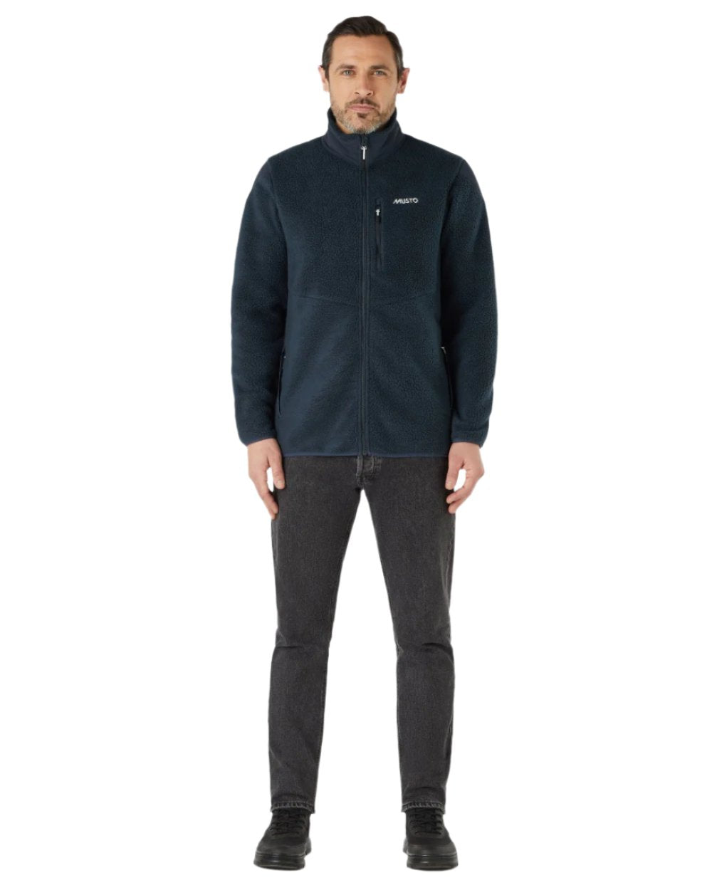 Navy Coloured Musto Mens Nautic Full Zip Pile Fleece on white background