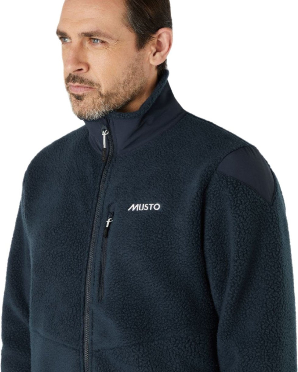 Navy Coloured Musto Mens Nautic Full Zip Pile Fleece on white background