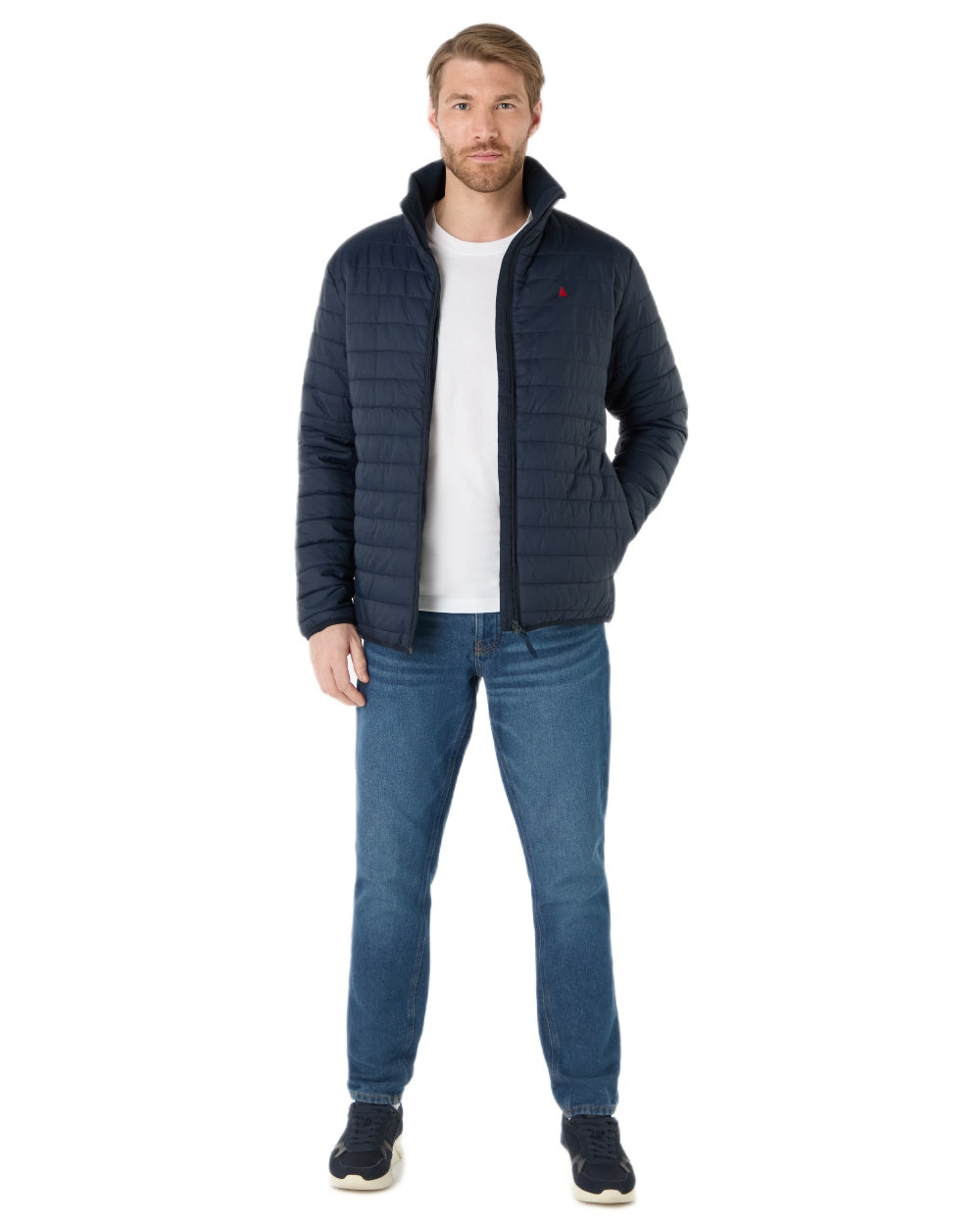 Navy Coloured Musto Mens Original Lite Puffer Jacket on white background