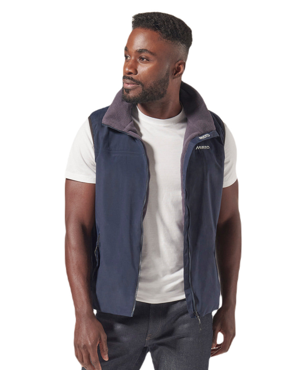 Navy-Cinder Musto Snug Vest 2.0 On A White Background