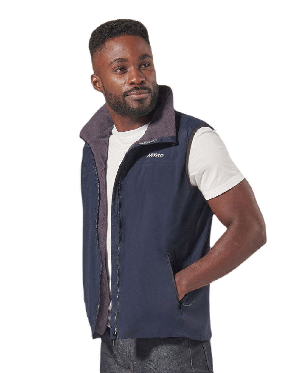 Navy-Cinder Musto Snug Vest 2.0 On A White Background