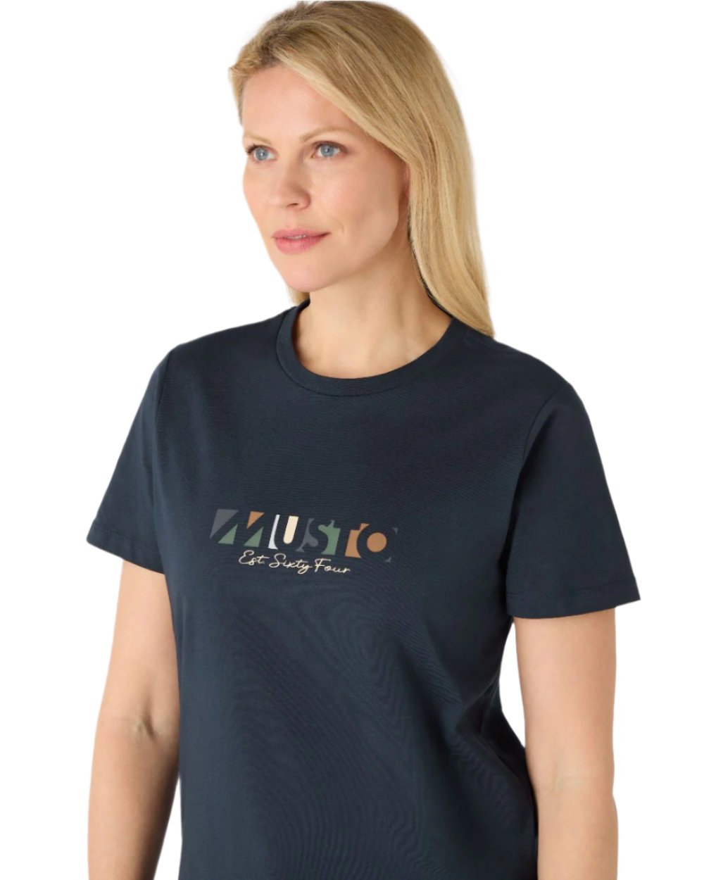 Navy Coloured Musto Womens 1964 Short Sleeve T-Shirt On A White Background