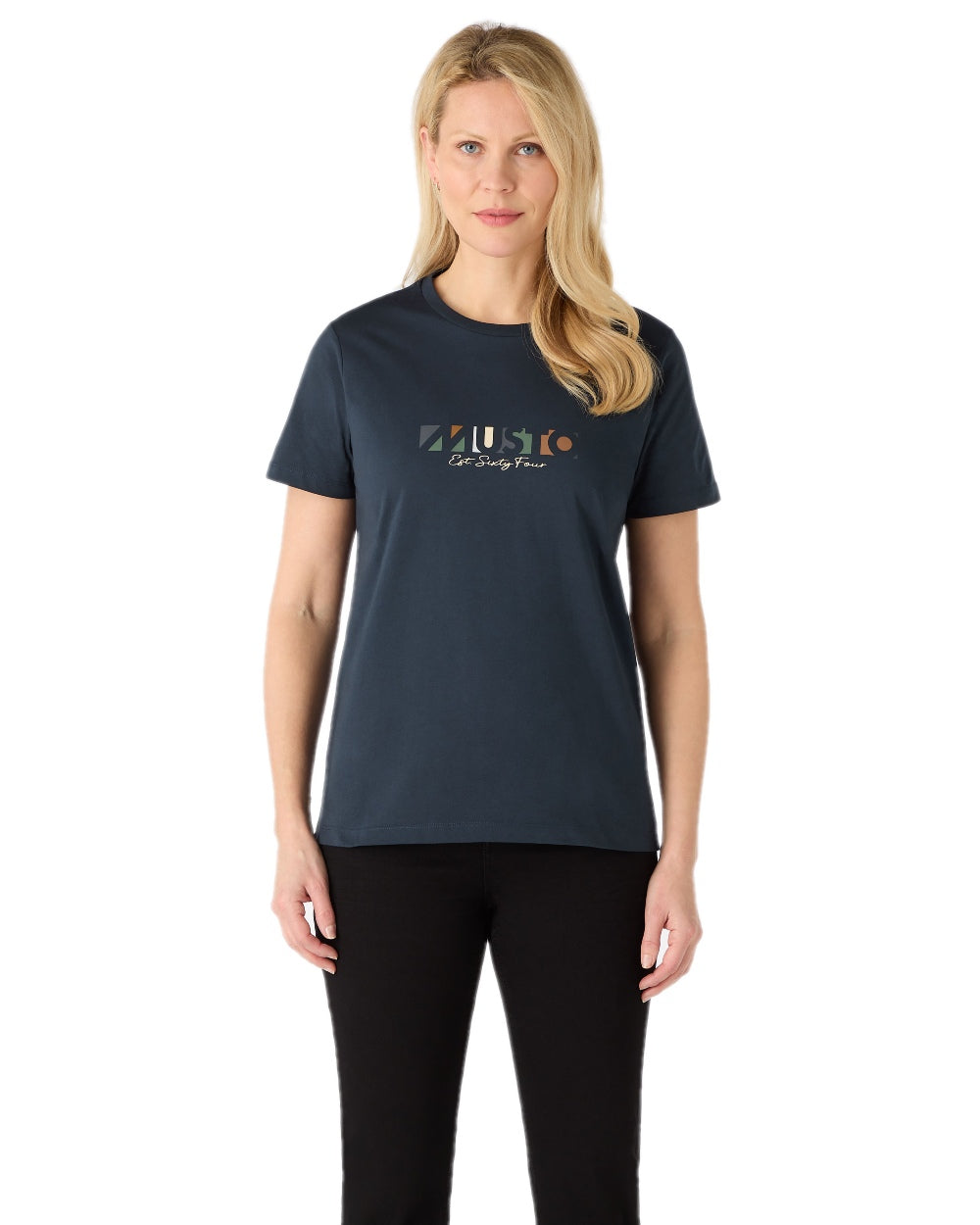 Navy Coloured Musto Womens 1964 Short Sleeve T-Shirt On A White Background