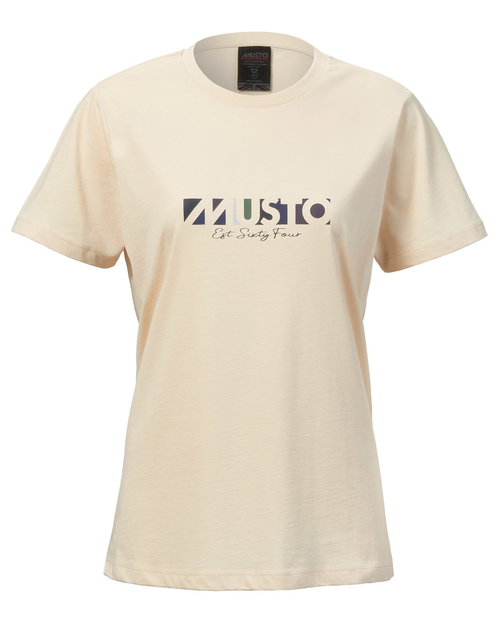 Oat Coloured Musto Womens 1964 Short Sleeve T-Shirt On A White Background