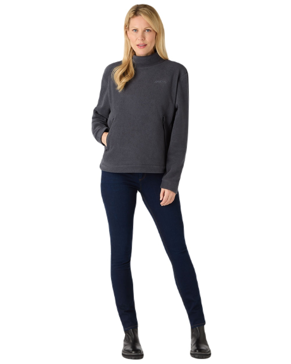 Carbon Coloured Musto Womens Classic Fleece Pullover On A White Background